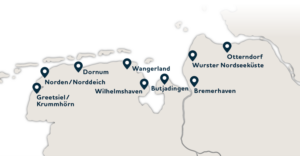 Am Nordseecard-Projekt teilnehmende Orte entlang der Nordseeküste