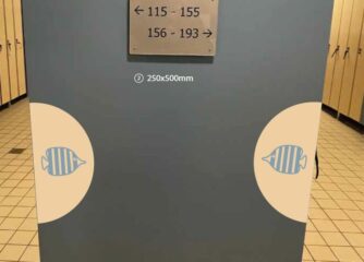 Beispiel für Symbole an Umkleideschränken im Schwimmbad zur verbesserten Orientierung.
