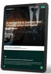 Ein Tablet zeigt das destination.blog Modul